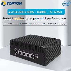 탑톤 팬리스 미니 소형 PC 무소음 인텔 코어 i5 1235U U300E 8505 4x2.5G NIC 2xDDR5 NVMe HD/DP/Type-C Io