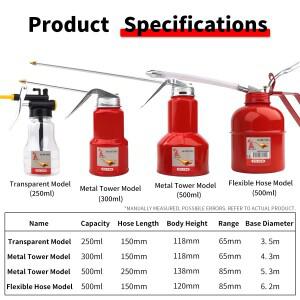 1개 250ml-500ml 오일 캔 스파우트 엄지 펌프 작업장 병 고압 팟 스프레이 노즐 그리스 건