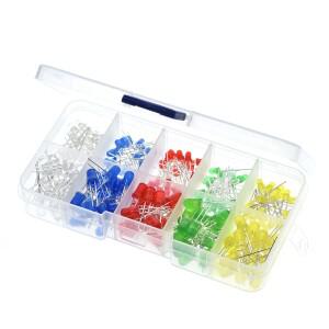 1/3BOX 200PCS 3MM LED 키트 (박스 포함) 혼합 색상 빨강 초록 노랑 파랑 흰색 발광 다이오드 모음 20개입