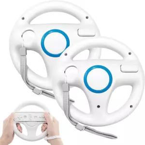 Wii 핸들 GEEKLIN 2개 화이트 컨트롤러 스티어링 마리오 카트 레이싱 휠 게임 Nintendo 원격