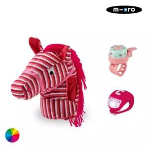 마이크로킥보드 스쿠터 인형(말) + 라이트(핑크) + 벨(플라밍고) 세트