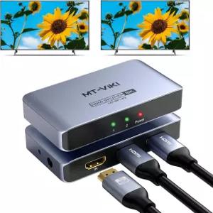 MT-VIKI 4K@120Hz HDMI 스플리터 1 in 2 Out 알루미늄 2.1 복제/미러 40Gbps HDCP2.3 EDID 비양방향