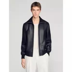 SANDRO Zipped Leather Jacket - 블랙 1114752