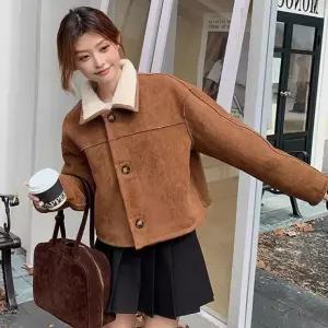 여성 겨울 외출 아우터 퍼 카라 포근한 안감 짧은 크롭 스타일 코트 재킷 여름 자켓