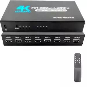 HDMI 스위치 7-in-1 출력 4K@60Hz 2.0 리모컨 지원 스플리터 7포트 스위처 셀렉터 박스 PS4 Xbox Roku TV