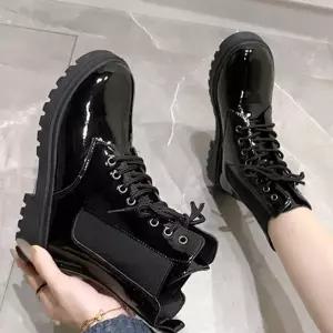 에나멜 여자 워커 레이스업 앵클 부츠 여행 엠티 코디