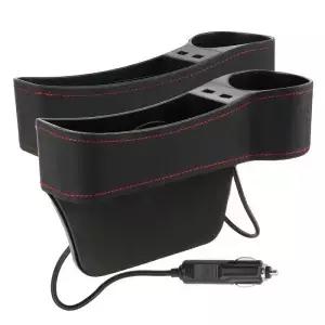 듀얼 USB 충전기 시트 갭 슬릿 박스 가죽 카시트 보관 자동차 정리함 휴대폰 병 컵 거치대 액세서리