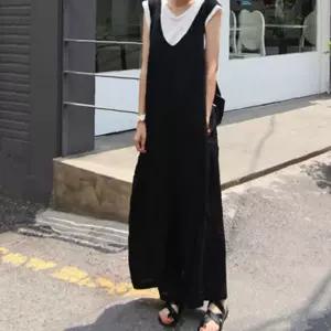 여성점프수트 점프수트 빅사이즈 데일리 와이드 슈트 여성 U넥 팬츠 포켓 바지