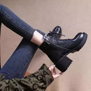 [하프클럽/골피아]미디힐 부츠(여성용) 워커 올블랙 미들 5cm 워커수즈 신발
