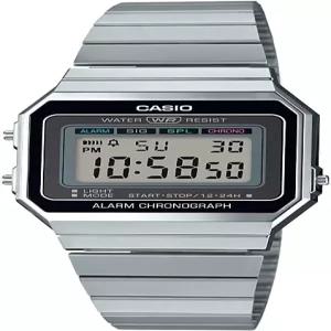 Casio A700W-1A 빈티지 디지털 시계 남녀 공용 울트라 슬림 스테인리스 스틸 브레이슬릿 레트로 스퀘어
