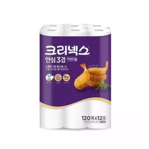 크리넥스 안심 3겹 키친타월 120매 12롤, 2팩