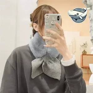 [제이큐]부드러운 에코 밍크 퍼 숏 머플러 따뜻한 리본