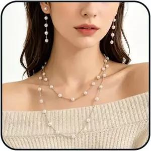 자전거8 실버 펄 목걸이 및 귀걸이 세트 여성용 롱 주얼리 결혼식·생일·프로모션용 섬세한 액세서리