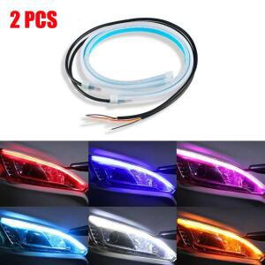 2pcs 12V LED DRL 자동차 주간 러닝 라이트 유연한 방수 스트립 헤드 흰색 회전 신호 노란색 브레이크 흐름