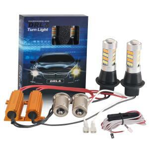 2PCS DRL 회전 신호등 PY21W LED 1156 BA15S T20 7440 2835 42SMD Canbus 듀얼 컬러 스위치 백 오류 없음
