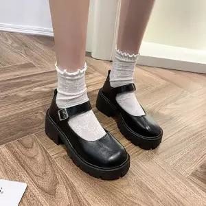 여성용 캔디 미들힐 구두 통굽 펌프스 슈즈