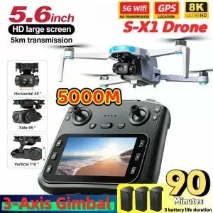 S-X1 MAX GPS 드론 3축 짐벌 5000m FPV 8K/4K HD 카메라 LCD RC 스크린 3배터리 전문가용 쿼드콥터 선물