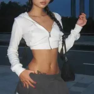 Y2K 크롭 후드 지퍼 업 여성용 짧은 캐주얼 자켓 2000 년대 streetwear 긴 소매 겉옷 봄 가을 의류
