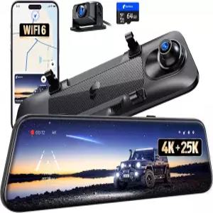 펠시 S12 네이티브 4K 25K 미러 대시캠 8MP 스타라이트 컬러 기능이 있는 리어 뷰 카메라 WiFi 6 30MB/s