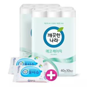 깨) 에코 베이직 화장지 40m30롤2팩 +휴대wt10매2개