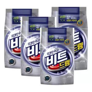 비트 2.5kg 드럼용 파우치 4개입 라이온코리아 세제/세탁기/빨래/분말/가루세제/찌든때/오염제거/얼룩제거