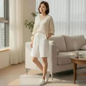 [하프클럽/셀러허브_여성트랜드패션]여자 여름 출근룩 밴딩 와이드 버뮤다