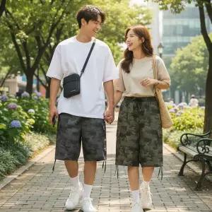 남자 카모플라쥬 건빵 빅사이즈 여자 버뮤다 팬츠