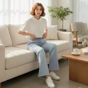 오너클랜 면 일자 스판 배기바지 빅사이즈 코디 면바지 세미