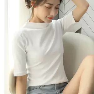 봄 여름 가을 모달 5부 얇은 찰랑 소프트 스판 이너 목 폴라 티 반목티 스판티셔츠