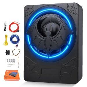 CAMECHO 1200W 슬림 언더시트 전원 차량 서브우퍼, 10인치 차량 및 트럭용 오디오 서브 내장 앰프, 깊은 베이스와 파란 LED 조명 (Subwoofer+)설치용 와이어 키트