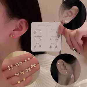 BUyuS 은침 귀걸이 데일리 베이직 심플 큐빅 진주 스터드 요일 세트  buyus 굿딜 브이숍 illo001