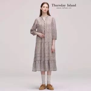 [Thursday Island] 보더 믹스 플라워 원피스(T242MOP141W)