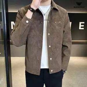[위즈아이]남성 스웨이드 트러커 자켓 가을 겨울 기모 안감 워크 크롭 점퍼 아우터 WI244J