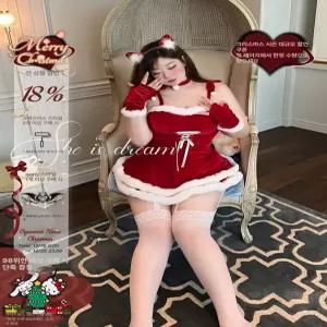 크리스마스 산타걸 빅사이즈 산타복 산타 의상 코스프레 산타옷 코스튬 여성 원피스 크리스마스 쌍 화이트