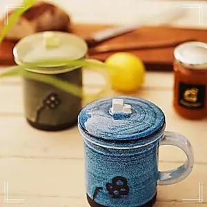 봄꽃 뚜껑머그 수 도자기 물잔 이천 440ml YWB30A72