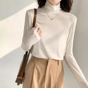 여성 데일리 LKT240 스판 무지 긴팔 목폴라티
