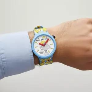 스와치 패션퍼스트위크 SB05Z100 THE SIMPSONS BEST. DAD. EVER. 공용 우레탄시계