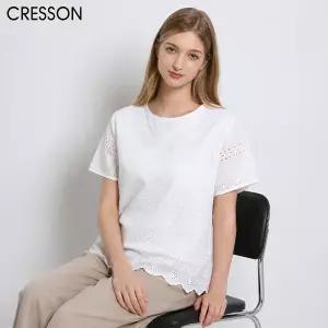 [크레송(CRESSON)] 블라썸 펀칭 반소매 블라우스 (택가격: 178000원)