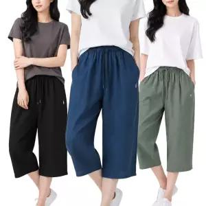 여성 시원한 인조인견 7부 벌룬핏 팬츠 앞주름 허리밴딩 빅사이즈 루즈핏 통바지