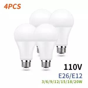 4PCS E26 E12 LED 전구 AC 110V SMD2835 3W 6W 9W 12W 15W 18W 20W 램프 차가운 따뜻한 흰색 실내 조명