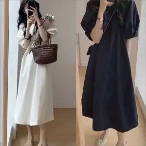 여성 하객룩 퍼프소매 반팔 롱원피스 여름 꾸안꾸 데일리 5색 루즈핏원피스