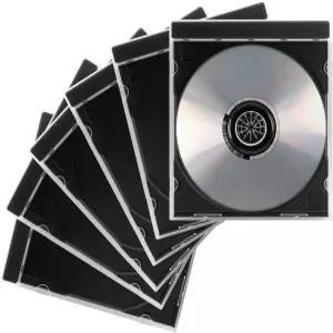 VKQTS 6PCS 단일 자동차 CD 주얼 케이스 블랙 트레이가 장착된 스태커블 클리어 DVD 블루레이 보관용으로