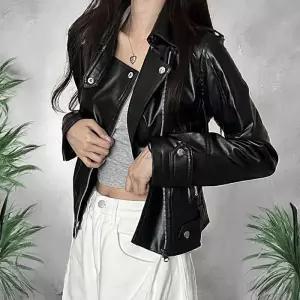 [써니스토어][써니  생활] 여성 유광 슬림핏 가죽 라이더 자켓 (46270716)