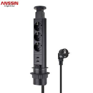 Anssin 데스크탑 개폐식 팝업 소켓 1.5m 연장 코드 알루미늄 바디 주방 테이블 전원 스트립에 적합