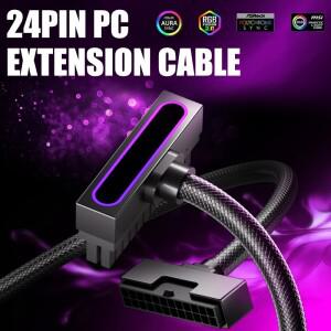 AIJS ATX24PIN 마더보드 연장 케이블 ARGB SYNC 단일 디자인 컴퓨터 전원 90 ° 직각
