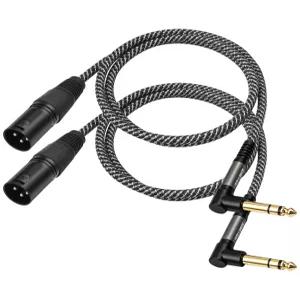 Lliyxs 2팩 직각 6.35mm TS to XLR 수컷 3개FT 1/4인치 90도 TRS 밸런스드 인터커넥트 케이블
