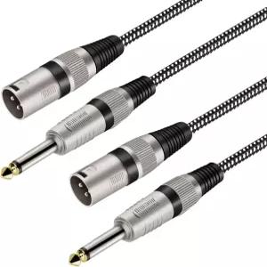 KINXIYU XLR 수컷-1/4인치 TS 케이블 3피트 나일론 꼬임 3핀 수컷-쿼터인치 6.35mm 언밸런스드 인터커넥트