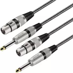 KINXIYU XLR 여성용 1/4인치 TS 케이블 3피트 나일론 꼬임 3핀 6.35mm 남성용 언밸런스드 인터커넥트