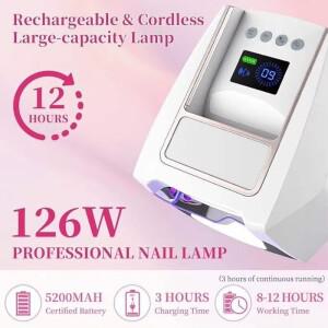 전문가용 네일 드라이어 LCD 터치 디스플레이 화면 126W 충전식 무선 UV LED 램프  젤 경화용