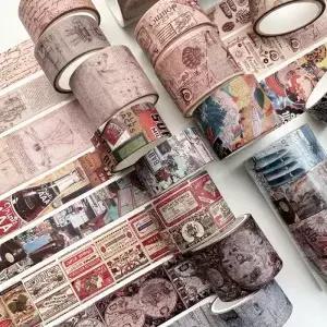 4 롤 레트로 테이프 세트 DIY 장식 스티커 앨범 소재 잡지 콜라주